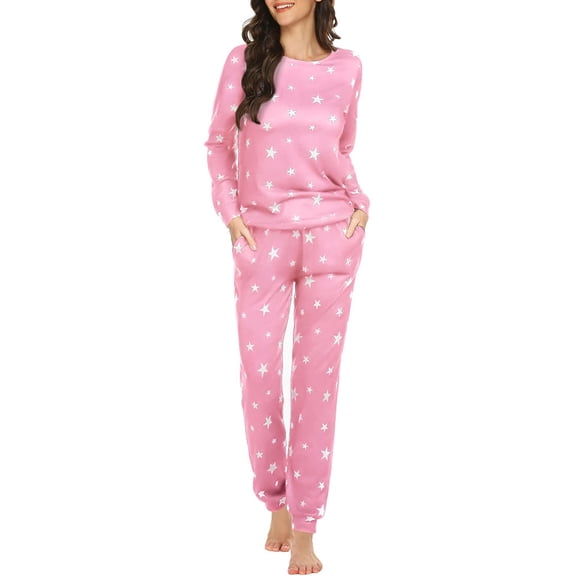 Ekouaer Womens Jogger Pajama Sets Long Sleeve Sleepwear Round Neck Nightwear Soft Pjs Lounge Sets with Pockets