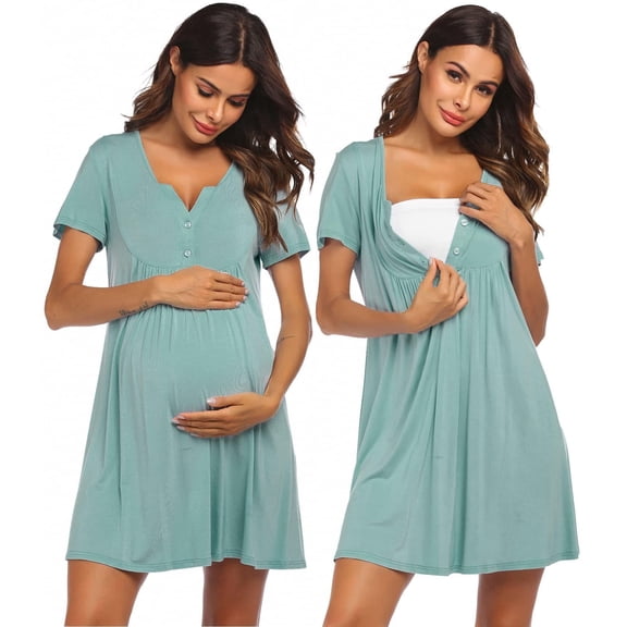 Ekouaer Labor and Delivery Gown Nursing Nightgown Maternity Nightgowns for Hospital Short Breastfeeding Nightgown