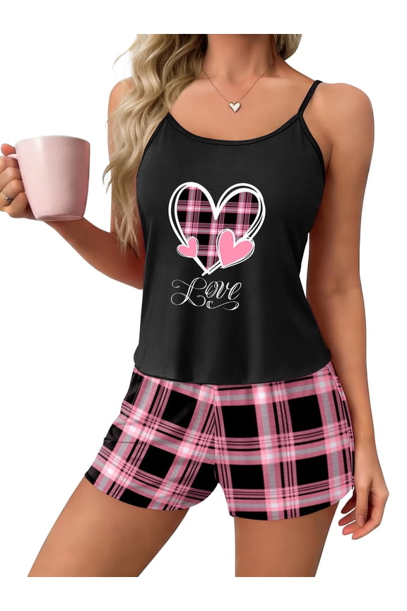 Womens Leopard Print Cami Pajama Set 2 Piece Criss Cross Back Cute Valentines Lingerie Shorts Sleepwear