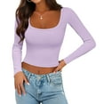 thumbnail image 1 of Ekouaer Womens Long Sleeve Crop Tops Square Neck Ribbed Slim Fitted Base Layer Basic Shirt Thermal Undershirts, 1 of 6
