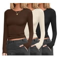 thumbnail image 1 of Ekouaer Womens 3 Pack Long Sleeve Shirts Fitted Tops Base Layering Tight Thermal Undershirts Black/Beige/Brown M Black L, 1 of 6