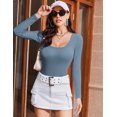 thumbnail image 1 of Ekouaer Womens Long Sleeve Shirts Square Neck Slim Fit Basic Tops Ribbed Thermal Undershirts Layering Tee, 1 of 5
