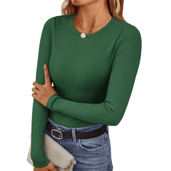 Ekouaer Womens Long Sleeve Shirts Square Neck Slim Fit Basic Tops Ribbed Thermal Undershirts Layering Tee