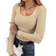 thumbnail image 1 of Ekouaer Womens Long Sleeve Shirts Square Neck Slim Fit Basic Tops Ribbed Thermal Undershirts Layering Tee, 1 of 6
