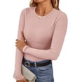thumbnail image 1 of Ekouaer Womens Long Sleeve Shirts Square Neck Slim Fit Basic Tops Ribbed Thermal Undershirts Layering Tee, 1 of 6