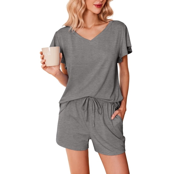 Ekouaer Womens Lounge Sets Comfy 2 Piece Sleepwear V Neck Cute Pajamas Shorts Set for Summer Pjs