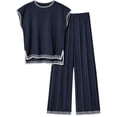 thumbnail image 1 of Ekouaer Womens Matching Sets Knit Sweater Sets 2 Pieces Outfits Pullover Tops Wide Legs Pants Lounge Set, 1 of 7