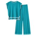 thumbnail image 1 of Ekouaer Womens Matching Sets Knit Sweater Sets 2 Pieces Outfits Pullover Tops Wide Legs Pants Lounge Set, 1 of 6