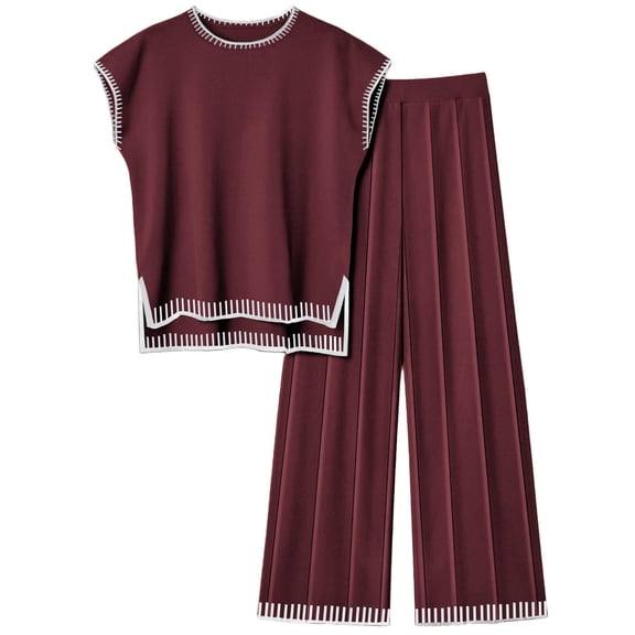 Ekouaer Womens Matching Sets Knit Sweater Sets 2 Pieces Outfits Pullover Tops Wide Legs Pants Lounge Set