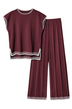 Womens Matching Sets Knit Sweater Sets 2 Pieces Outfits Pullover Tops Wide Legs Pants Lounge Set