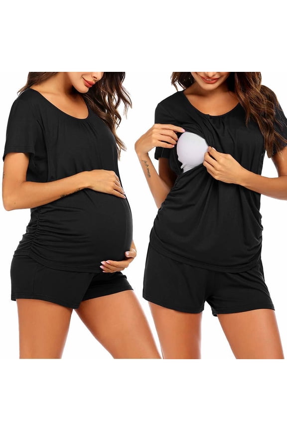 Printed Maternity Pajamas Pregnancy Pjs Breastfeeding Sleepwear Soft Nursing Shirts and Maternity Shorts