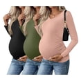 thumbnail image 1 of Ekouaer Womens Maternity Shirts Long Sleeve 3 Packs Pregnancy V-Neck Clothes Side Ruched Blouse Tops for Mama, 1 of 7