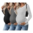 thumbnail image 1 of Ekouaer Womens Maternity Shirts Long Sleeve 3 Packs Pregnancy V-Neck Clothes Side Ruched Blouse Tops for Mama, 1 of 7