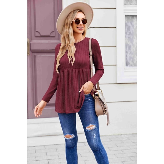 Ekouaer Womens Maternity Tops Long Sleeve Pregnancy Tunic Blouses Crew Neck Ribbed Shirts Pregnant Clothes