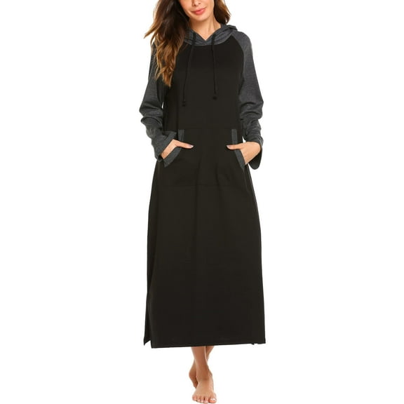 Ekouaer Ladies Modal Long Sleeve Sleepwear Casual Floor Length Night Dress