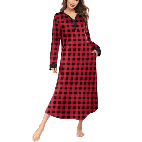 Ekouaer Women's Long Nightgown Botton Down Sleep Dress Soft Nightshirt Sleepwear Lounge Dresses
