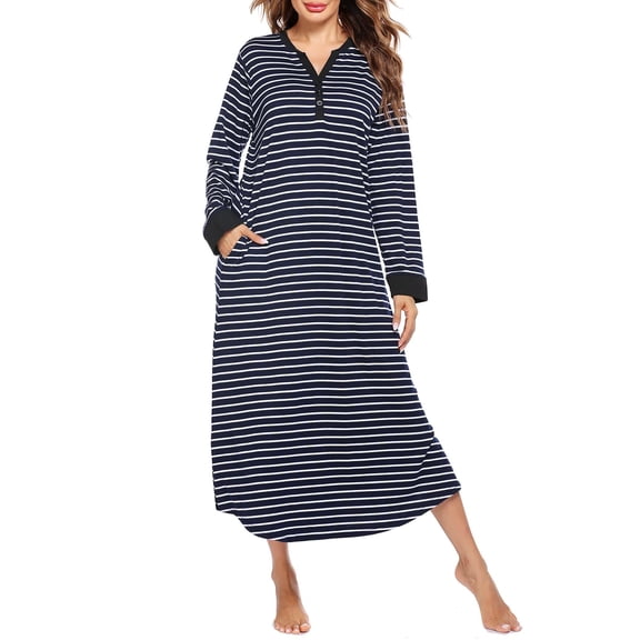 Ekouaer Women's Long Nightgown Botton Down Sleep Dress Soft Nightshirt Sleepwear Lounge Dresses