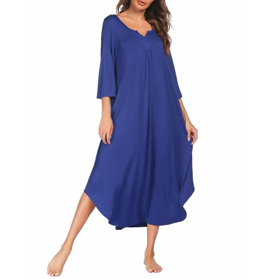 Ekouaer Nightgown for Women Long Nightshirt Maxi Sleepshirts V Neck Loungewear 3/4 Sleeve Sleepwear Full Length Sleep Dress