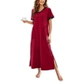 thumbnail image 1 of Ekouaer Womens Nightgown Nightshirt Loungewear Long Ultra-Soft Full Length Sleepwear with Pocket A-Wine Red X-Large, 1 of 5