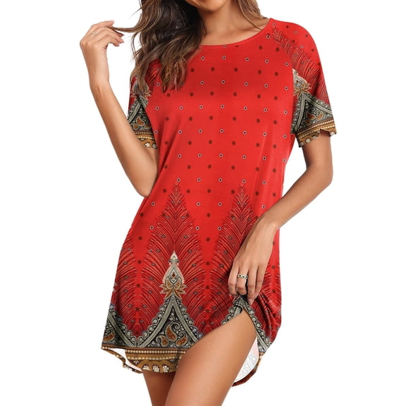Ekouaer Womens, Nightgown Nightshirt, Short Sleeve, Raglan Sleepshirt, Boyfriend Style Sleepwear