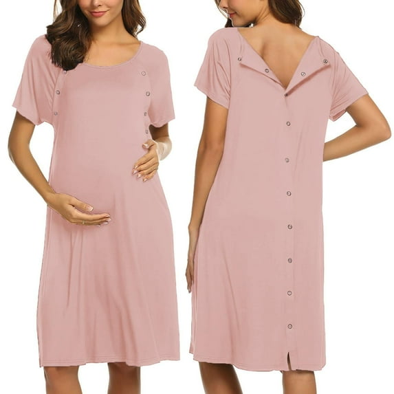 Ekouaer Womens, Nightgown Nightshirt, Short sleeve, Labor & Delivery Maternity button down nursing Gown for breastfeeding