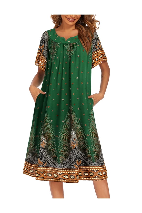 House Dresses for Women with Pockets Moo Moo Nightgown Short Sleeve Mumu Dress Lounge Dress