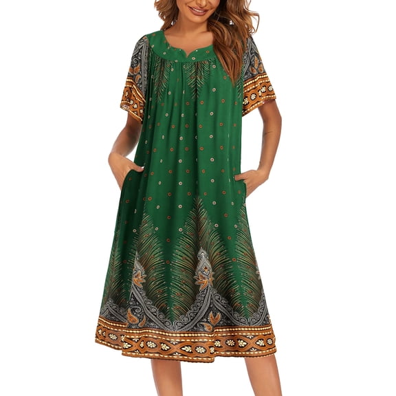 Ekouaer Womens Nightgown Short Sleeve House Dress with Pockets-Floral Print Mumu Dress
