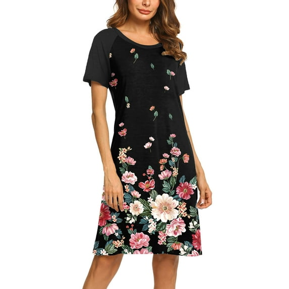 Ekouaer Womens Nightgown Short Sleeve Night Dress Printed Sleepwear Soft Sleep Shirt