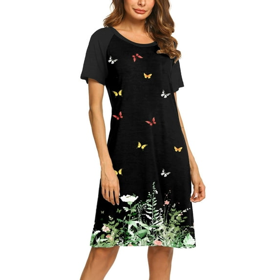 Ekouaer Womens Nightgown Short Sleeve Night Dress Printed Sleepwear Soft Sleep Shirt
