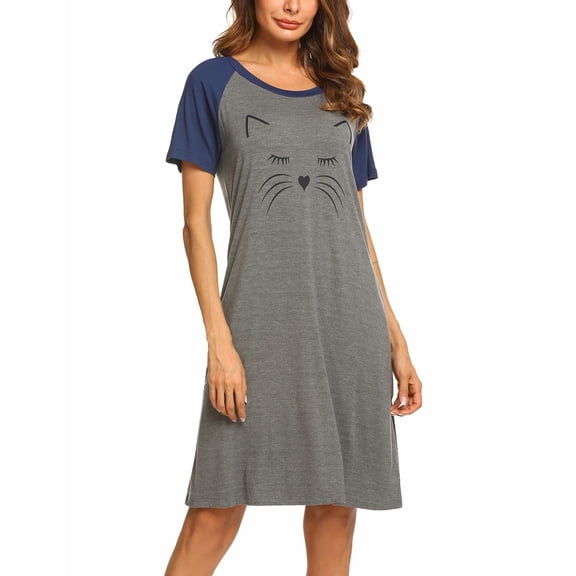Ekouaer Womens Nightgown Short Sleeve Night Dress Printed Sleepwear Soft Sleep Shirt