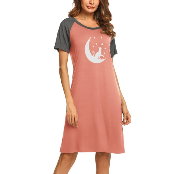 Ekouaer Womens Nightgown Short Sleeve Night Dress Printed Sleepwear Soft Sleep Shirt