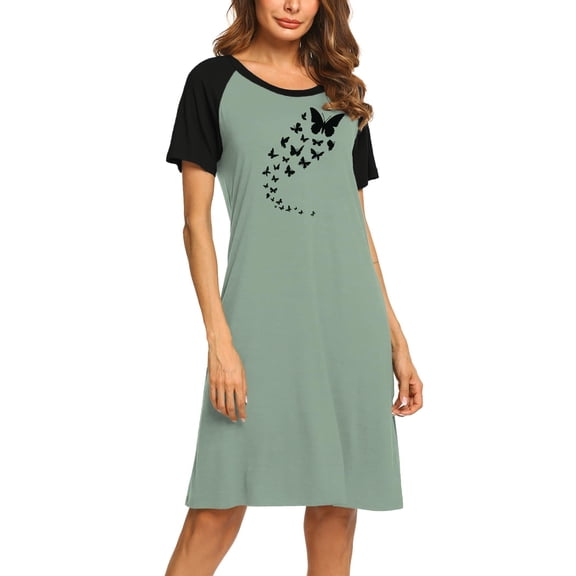 Ekouaer Womens Nightgown Short Sleeve Night Dress Printed Sleepwear Soft Sleep Shirt