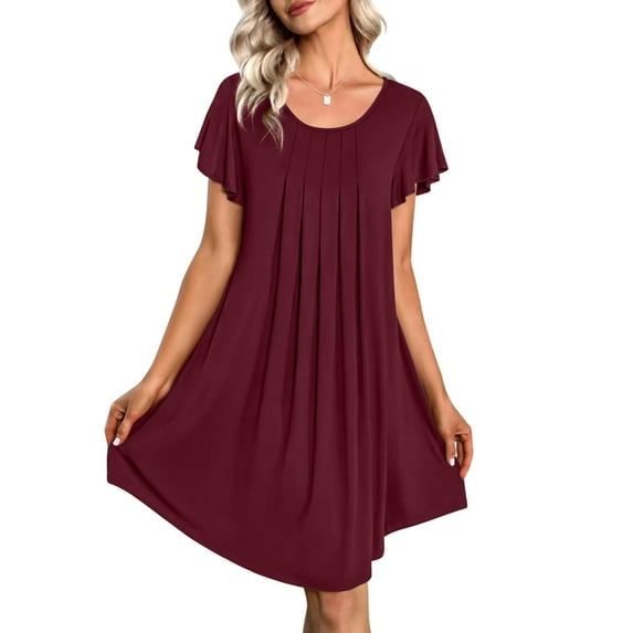 Ekouaer Womens Nightgown Soft Sleepwear Pleated Sleepshirt Sleep Dress Short Sleeve Nightdress