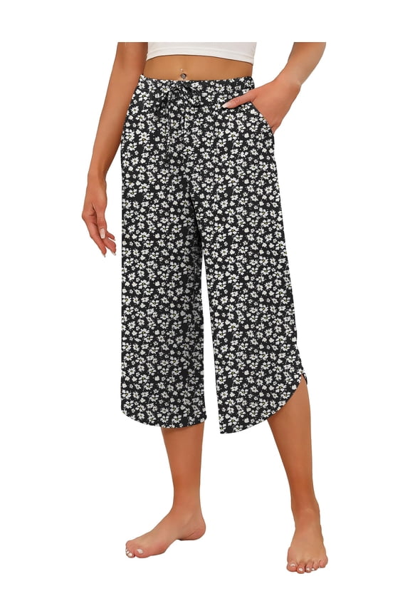 Womens Pajama Pants Capri 2026 Wide Leg Lounge Pj Pants Summer Comfy Drawstring Pajama Bottoms with Pockets
