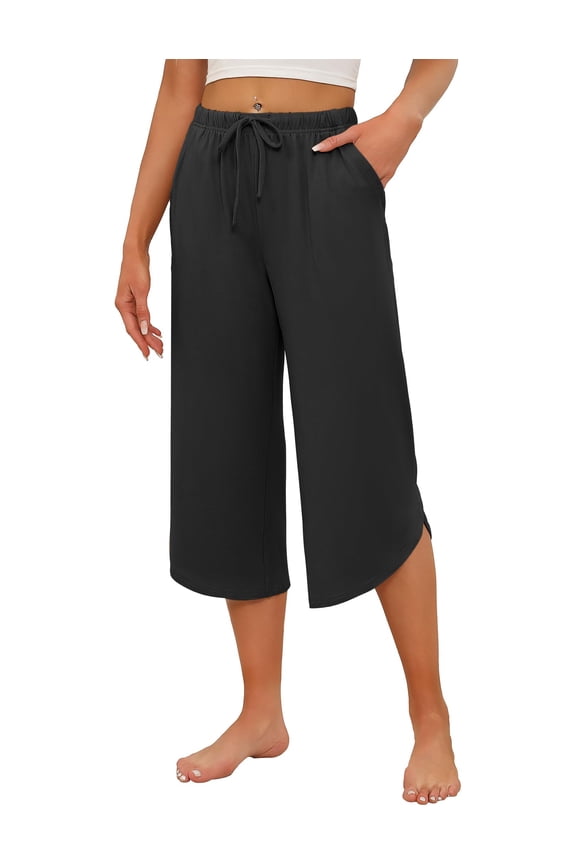 Womens Pajama Pants Capri 2026 Wide Leg Lounge Pj Pants Summer Comfy Drawstring Pajama Bottoms with Pockets