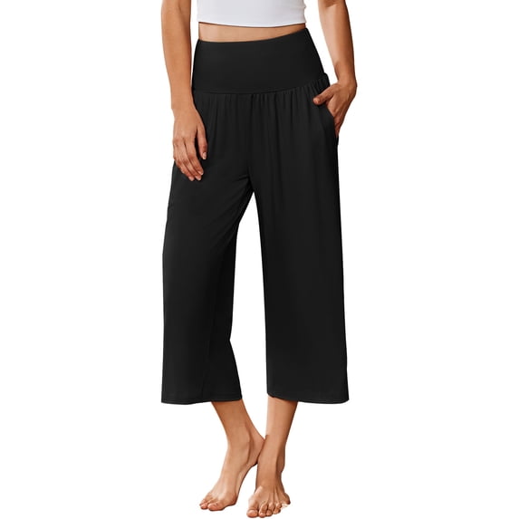 Ekouaer Womens Pajama Pants Wide Leg Capri Yoga Pants Lounge Comfy Sleep Pj Bottoms with Pockets