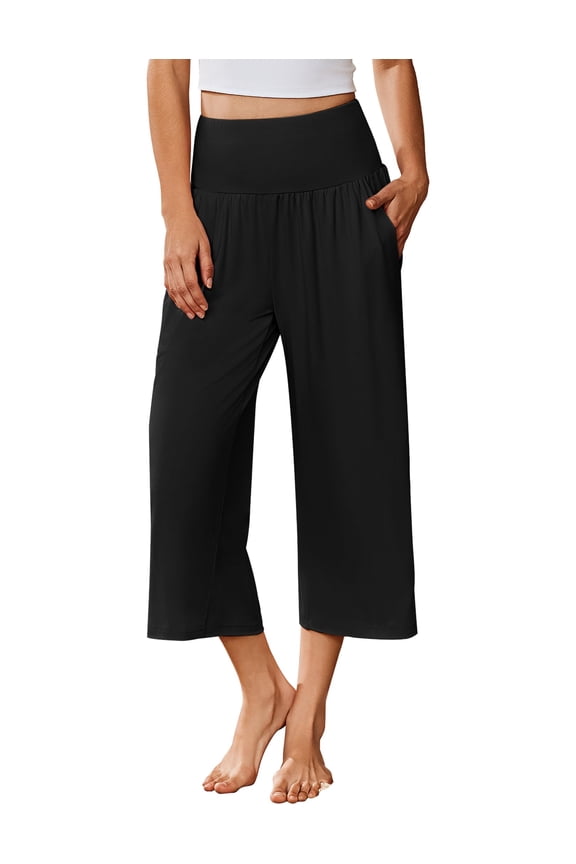 Womens Pajama Pants Wide Leg Capri Yoga Pants Lounge Comfy Sleep Pj Bottoms with Pockets