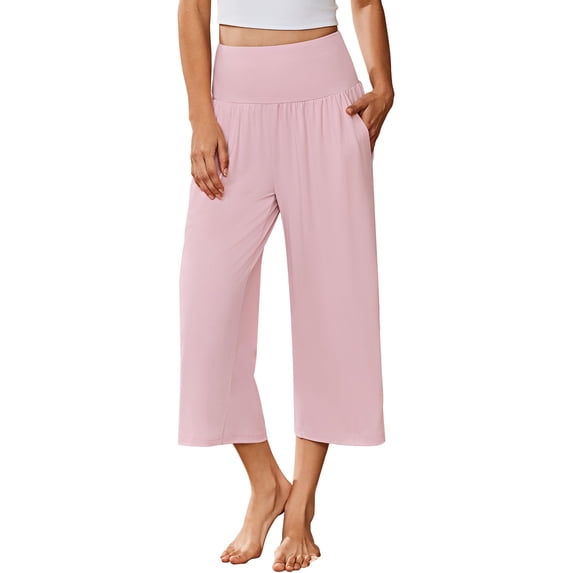 Ekouaer Womens Pajama Pants Wide Leg Capri Yoga Pants Lounge Comfy Sleep Pj Bottoms with Pockets
