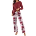 thumbnail image 1 of Ekouaer Womens Pajama Set 2 Piece Long Sleeve PJs with Plaid Pants Drawstring Elastic Waist Sleepwear Lounge Set, 1 of 5