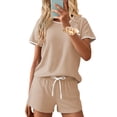 thumbnail image 1 of Ekouaer Womens Pajama Set Ribbed Knit Soft Shorts Pjs Summer Sleepwear Two Piece Casual Lounge Sets with Drawstring & Pockets, 1 of 6