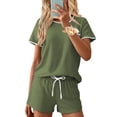 thumbnail image 1 of Ekouaer Womens Pajama Set Ribbed Knit Soft Shorts Pjs Summer Sleepwear Two Piece Casual Lounge Sets with Drawstring & Pockets, 1 of 6
