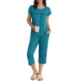 thumbnail image 1 of Ekouaer Womens Pajama Set Short Sleeve Sleepwear Pleated Floral Pjs Set Capri Pants Lounge Sets with Pockets, 1 of 6