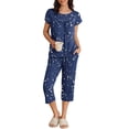thumbnail image 1 of Ekouaer Womens Pajama Set Short Sleeve Sleepwear Pleated Floral Pjs Set Capri Pants Lounge Sets with Pockets, 1 of 6