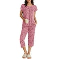 thumbnail image 1 of Ekouaer Womens Pajama Set Short Sleeve Sleepwear Pleated Floral Pjs Set Capri Pants Lounge Sets with Pockets, 1 of 6