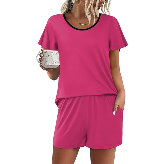 Ekouaer Womens Pajama Set Summer Short Sleeve Pjs Sleepwear Cute 2 Piece Lounge Sets