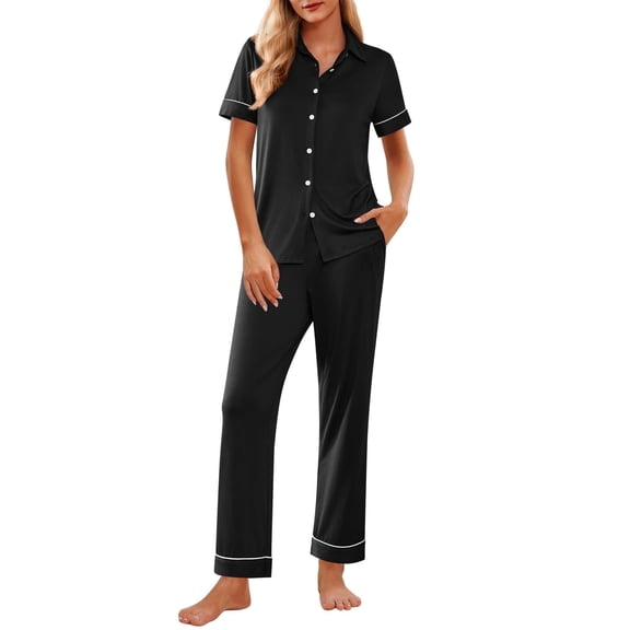 Ekouaer Women Heart Pajamas Set Button Down Short Sleeve Lounge Set with Long Pants Soft and Comfortable Sleepwear