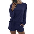 thumbnail image 1 of Ekouaer Womens Pajama Sets 2 Piece Lounge Set Casual Long Sleeve With Lounge Shorts Loungewear Matching Sweatersuit Outfits Sleepwear, 1 of 6
