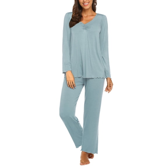 Ekouaer Womens Fall & Winter Pajama Set 2 Piece Long Sleeve Lounge Set Soft and Comfortable PJs with Pants