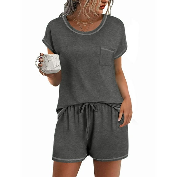 Ekouaer Womens Pajama Sets 2 Piece Soft Short Sleeve Top and Shorts Sleepwear Round Neck Pjs Lounge Set with Pockets