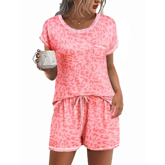Ekouaer Womens Pajama Sets 2 Piece Soft Short Sleeve Top and Shorts Sleepwear Round Neck Pjs Lounge Set with Pockets